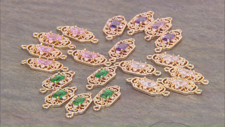 Gold Tone Multi-Color Cubic Zirconia 17.5x7mm Connector Set of 20 Video Thumbnail