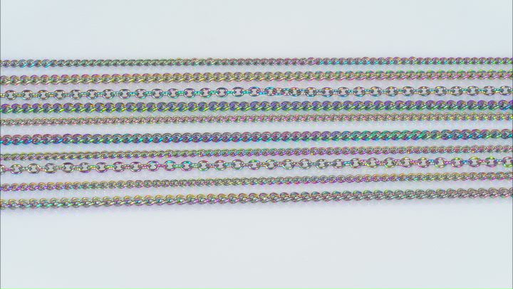 Rainbow Titanium over Stainless Steel Finished Chain Set of 10 Chains in Assorted Styles & Sizes Video Thumbnail