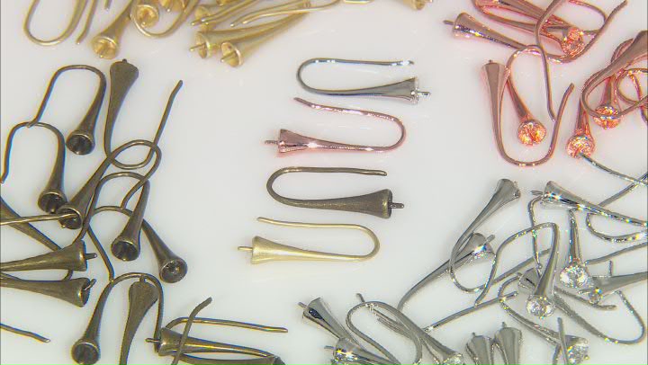 Antiqued Brass Ear Wire Fish Hooks with Pearl Peg Bails in Assorted Tones appx 60 Pieces Total Video Thumbnail