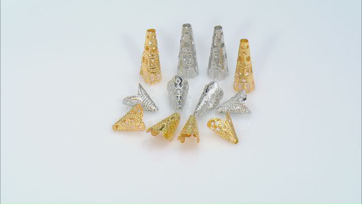 Fancy Filigree Cone Caps in Gold Tone & Rhodium Tone in Assorted Sizes appx 600 Total Pieces Video Thumbnail
