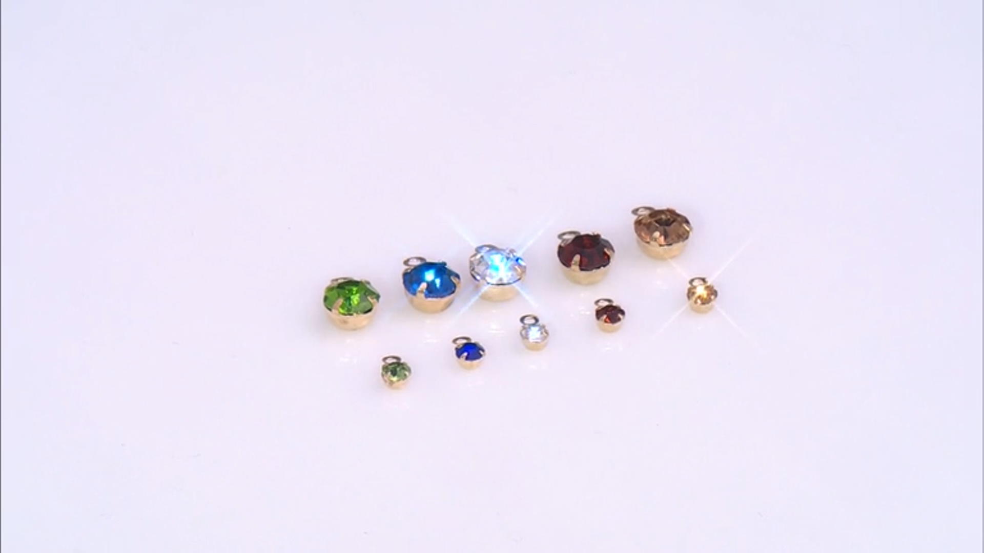Round Brass Multi-Color Crystal Dangle in Gold Tone appx 500 Pieces Total appx 3-6mm Video Thumbnail
