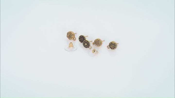 Gold Tone Indonesian Design Post Dangle Earring with Ring & Backs appx 8mm appx 100 Pieces Video Thumbnail
