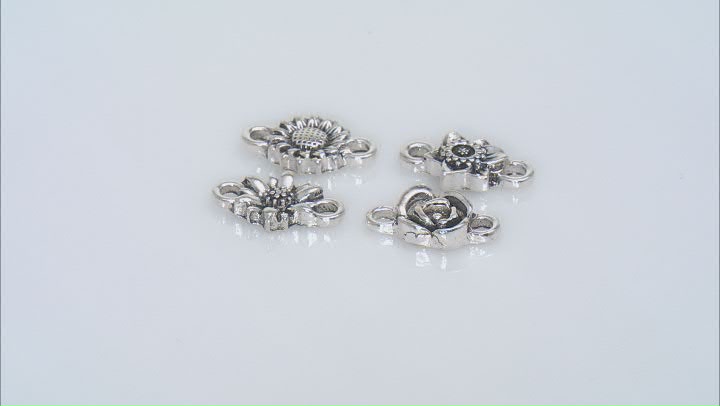 Base Metal Assorted Flower Connector in Antiqued Silver Tone Plated Total of 100 Pieces Video Thumbnail