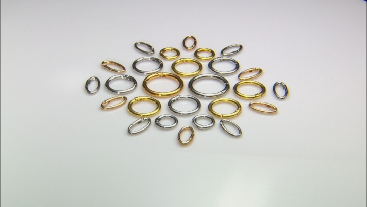 Spring Ring Clasp Set Of 3 Round Sizes And One Oval Style In Gold Tone & Silver Tone 26 Pieces Total Video Thumbnail