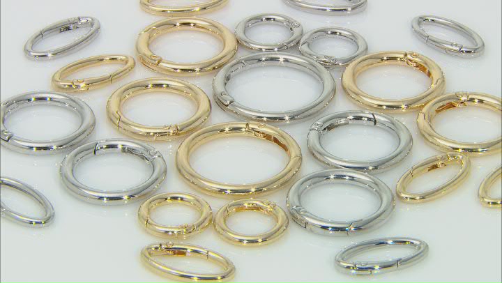 Spring Ring Clasp Set Of 3 Round Sizes And One Oval Style In Gold Tone & Silver Tone 26 Pieces Total Video Thumbnail
