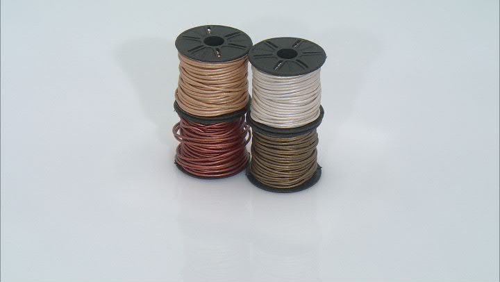 Metallic Leather Cord Round appx 1.5mm Set of 4 in Assorted Colors appx 10M each Video Thumbnail