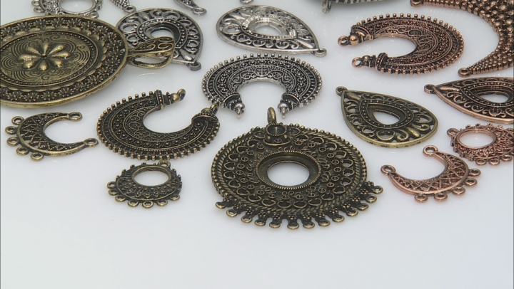 Earring & Pendant Components Sets in 7 Styles & Assorted Antique Tones 19 Pieces Total Video Thumbnail
