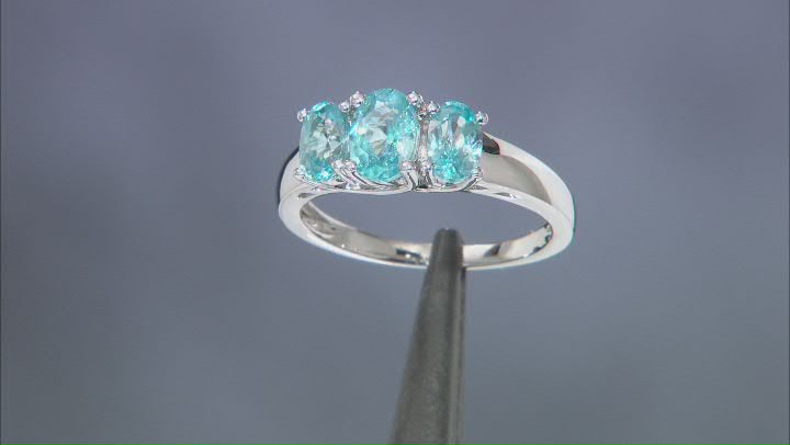 Blue Cambodian Zircon Rhodium Over Sterling Silver 3-Stone Ring 2.21ctw. Video Thumbnail