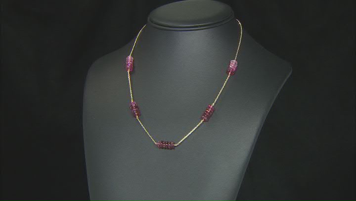 Pink Tourmaline 14k Gold Diamond Cut Cable Chain 5 Station Necklace 33ctw Video Thumbnail