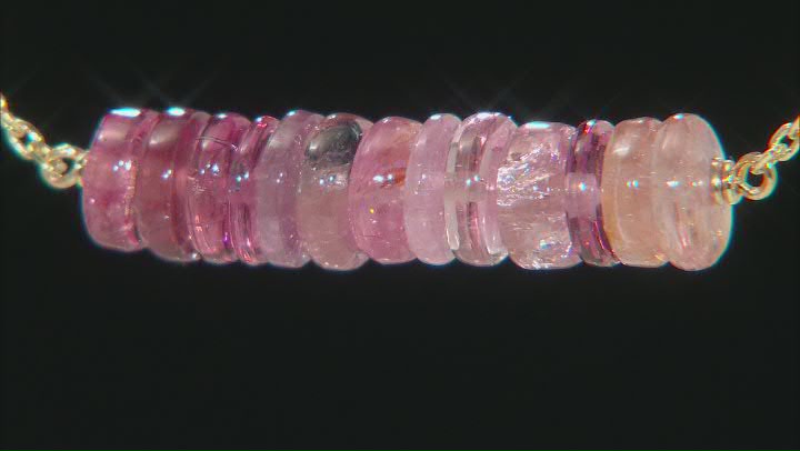 Pink Tourmaline 14k Gold Diamond Cut Cable Chain Bar Necklace 14ctw Video Thumbnail