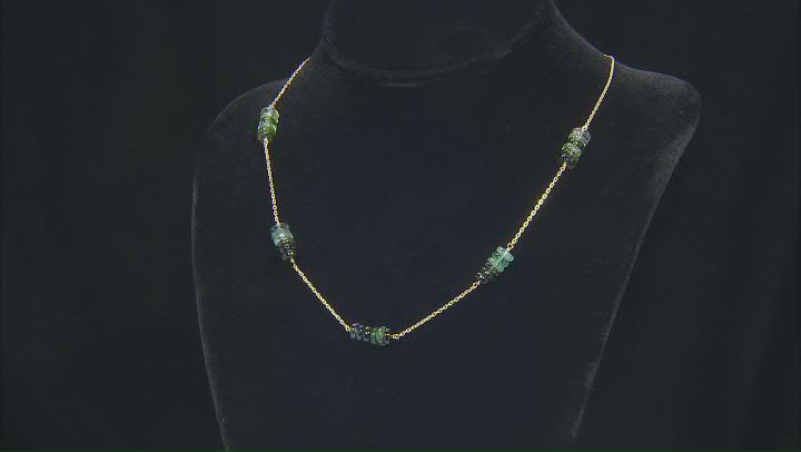 Green Tourmaline Rondelle 14k Gold Cable Chain 5 Station Necklace and Dangle Earrings Set 45ctw Video Thumbnail