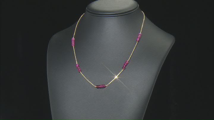 Pink Tourmaline 14k Gold Diamond Cut Cable Chain 5 Station Necklace 14ctw Video Thumbnail
