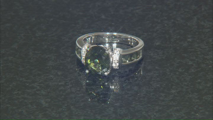 Green Moldavite Rhodium Over Sterling Silver Ring 2.93ctw Video Thumbnail