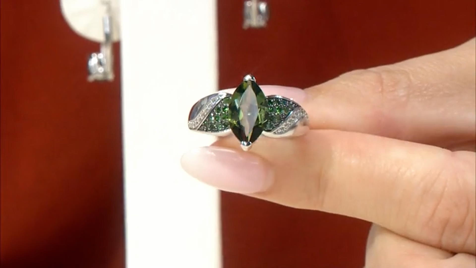 Green Moldavite Rhodium Over Sterling Silver Ring 1.65ctw Video Thumbnail