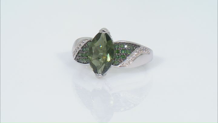 Green Moldavite Rhodium Over Sterling Silver Ring 1.65ctw Video Thumbnail