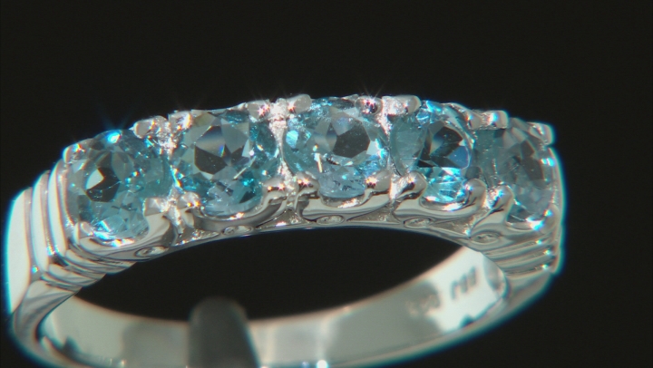London Blue Topaz Rhodium Over Sterling Silver 5-Stone Ring 1.50ctw Video Thumbnail
