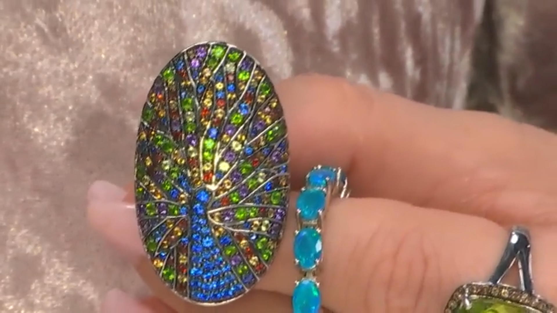 Multi-Gemstone Rhodium Over Sterling Silver Peacock Ring 2.45ctw Video Thumbnail