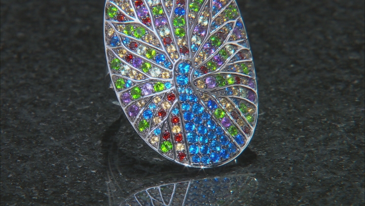 Multi-Gemstone Rhodium Over Sterling Silver Peacock Ring 2.45ctw Video Thumbnail
