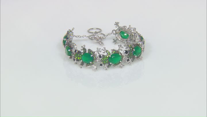 Green Onyx Rhodium Over Sterling Silver Frog Bracelet 2.45ctw Video Thumbnail