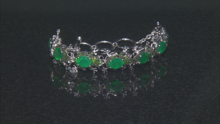 Green Onyx Rhodium Over Sterling Silver Frog Bracelet 2.45ctw Video Thumbnail