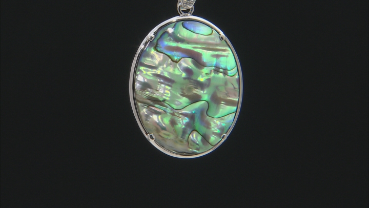 Abalone Shell, Turquoise & White Topaz Rhodium Over Silver Reversible Enhancer with Chain .38ctw Video Thumbnail