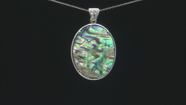 Abalone Shell, Turquoise & White Topaz Rhodium Over Silver Reversible Enhancer with Chain .38ctw Video Thumbnail