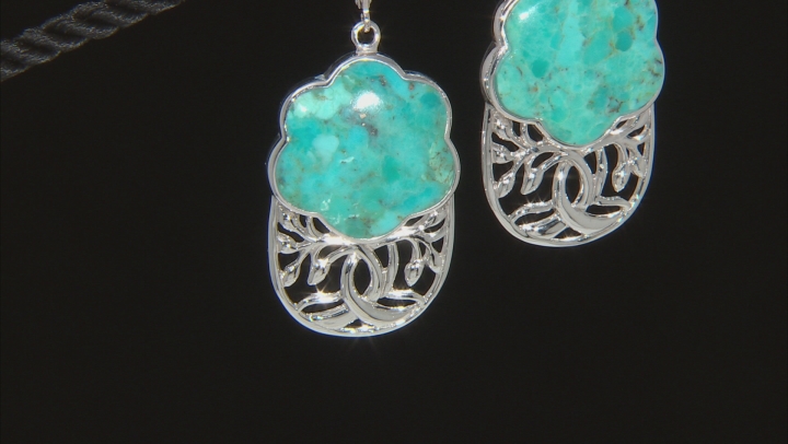 Blue Turquoise Rhodium Over Sterling Silver Earrings Video Thumbnail