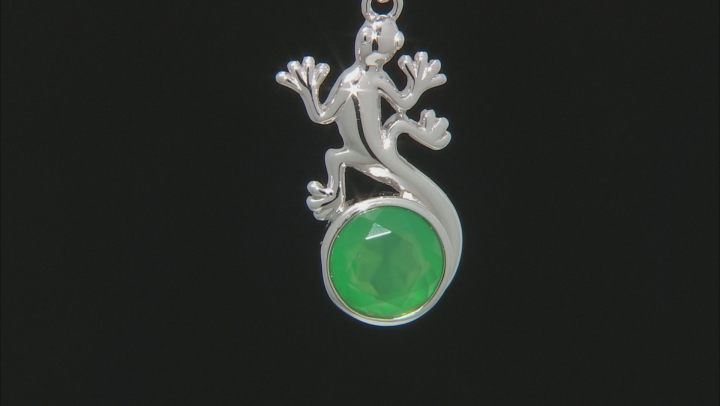 Green onyx rhodium over silver lizard pendant with chain Video Thumbnail