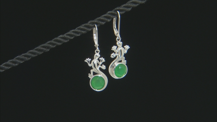 Green onyx rhodium over silver lizard earrings