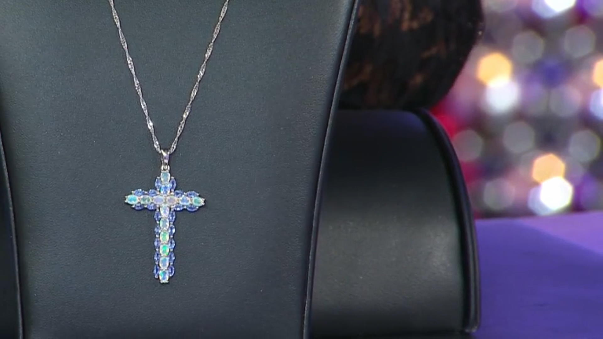 Blue tanzanite rhodium over sterling silver cross pendant with chain 2.55ctw Video Thumbnail