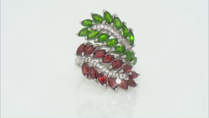 Red Garnet & Green Chrome Diopside Rhodium Over Sterling Silver Ring 6.28ctw Video Thumbnail