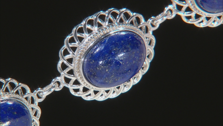 Blue Lapis Lazuli Rhodium Over Sterling Silver Bracelet Video Thumbnail