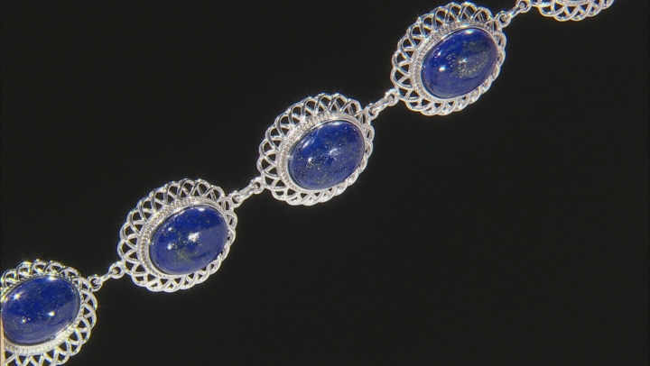 Blue Lapis Lazuli Rhodium Over Sterling Silver Bracelet Video Thumbnail