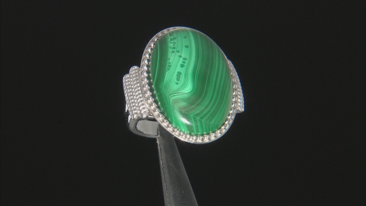 Green malachite rhodium over sterling silver ring Video Thumbnail