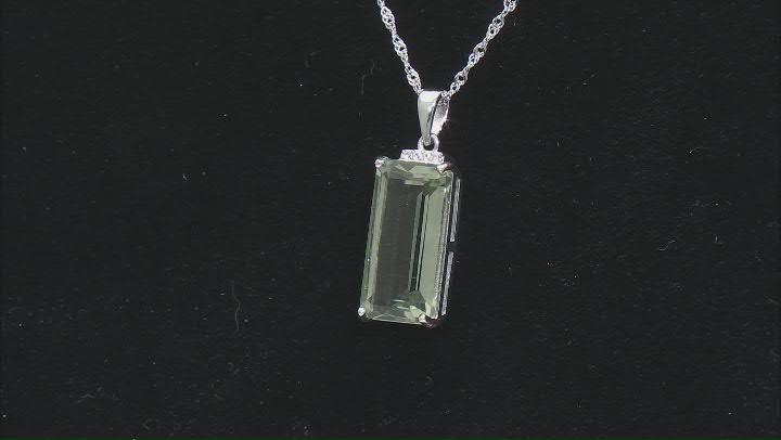 Green Prasiolite rhodium over silver pendant with chain 10.63ctw Video Thumbnail