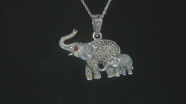 Gray marcasite silver elephant pendant with chain .04ct Video Thumbnail