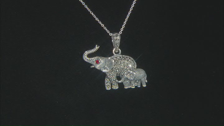 Gray marcasite silver elephant pendant with chain .04ct Video Thumbnail