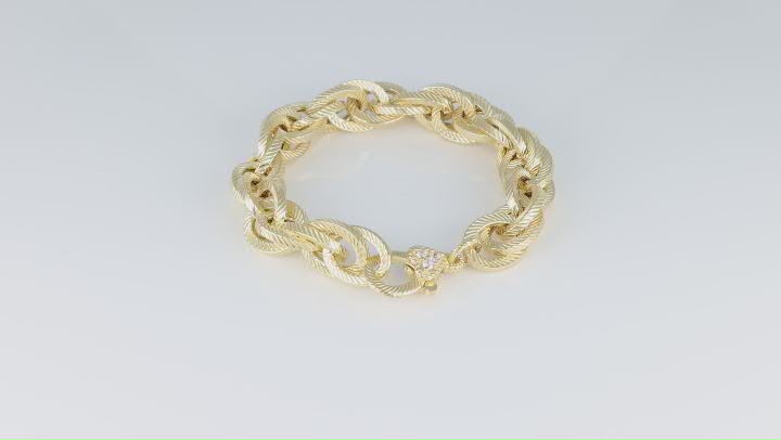 Judith Ripka Cubic Zirconia Accents 14k Gold Clad Tripla Rolo Link Verona Bracelet 0.15ctw Video Thumbnail