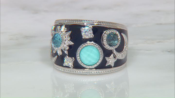 Judith Ripka Turquoise, Blue Topaz, Enamel & Cubic Zirconia Rhodium Over Silver Galaxy Ring Video Thumbnail