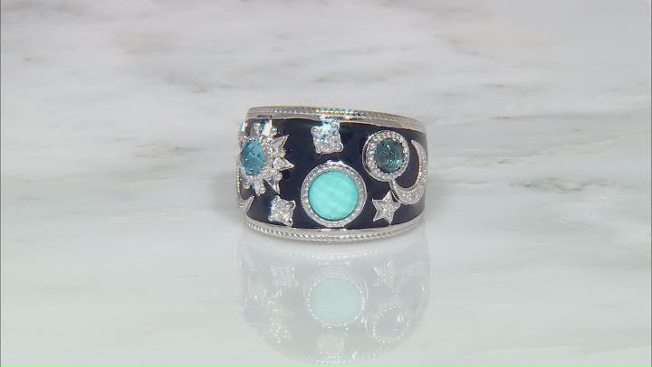 Judith Ripka Turquoise, Blue Topaz, Enamel & Cubic Zirconia Rhodium Over Silver Galaxy Ring Video Thumbnail