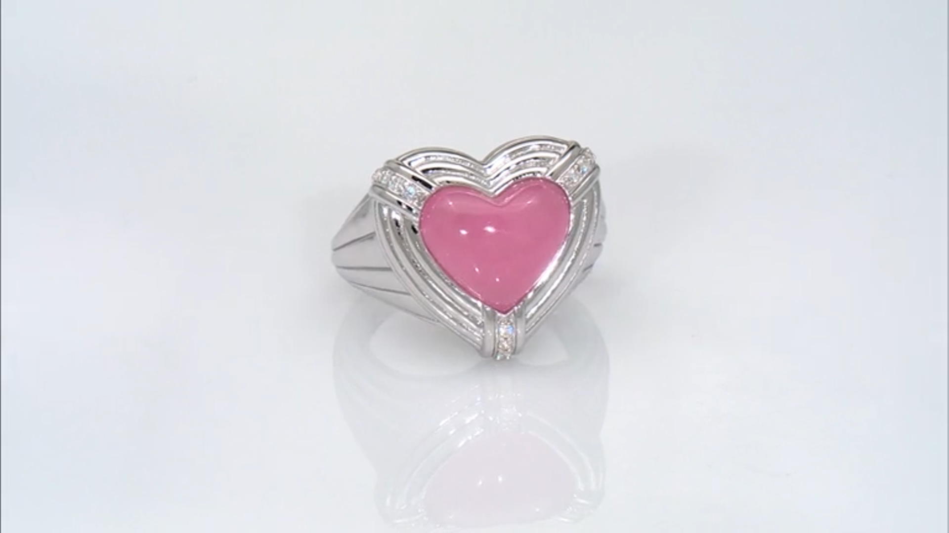 Judith Ripka Pink Jadeite and Cubic Zirconia Rhodium Over Sterling Silver Amour Heart Ring Video Thumbnail