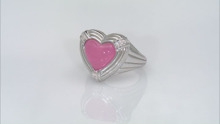 Judith Ripka Pink Jadeite and Cubic Zirconia Rhodium Over Sterling Silver Amour Heart Ring Video Thumbnail