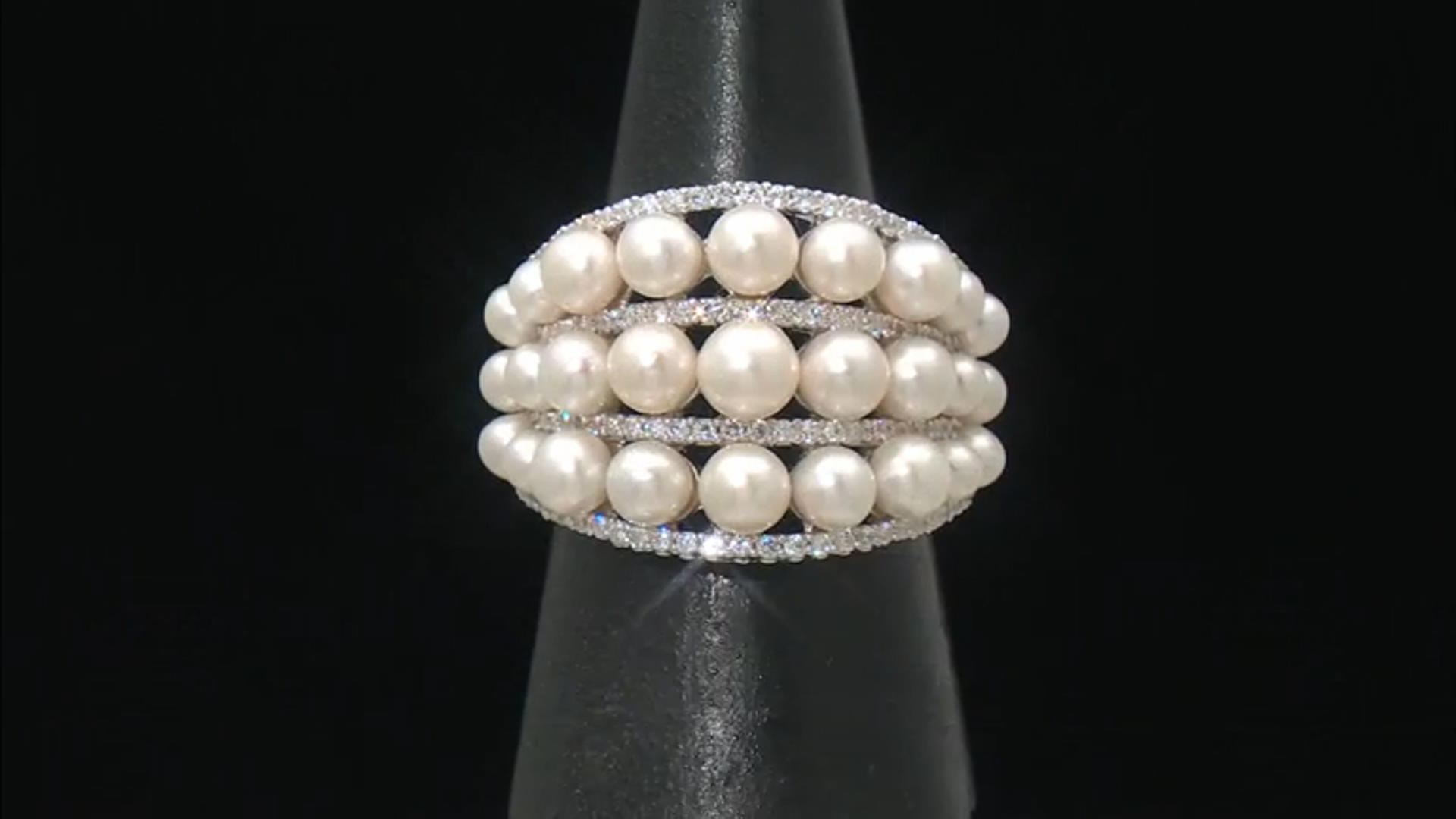 Judith Ripka Cultured Freshwater Pearl and Cubic Zirconia Rhodium Over Sterling Colette Ring Video Thumbnail