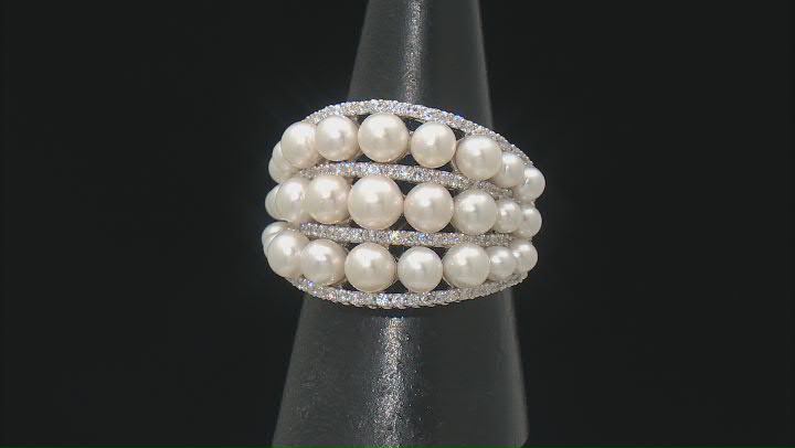 Judith Ripka Cultured Freshwater Pearl and Cubic Zirconia Rhodium Over Sterling Colette Ring Video Thumbnail