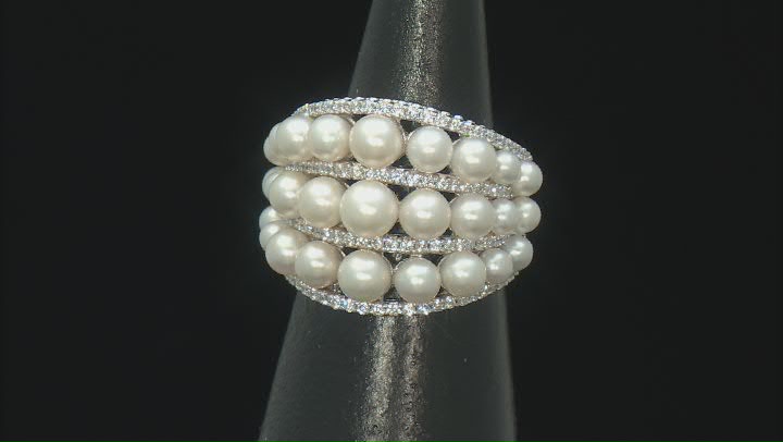 Judith Ripka Cultured Freshwater Pearl and Cubic Zirconia Rhodium Over Sterling Colette Ring Video Thumbnail