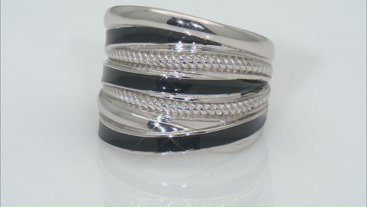 Judith Ripka Rhodium Over Sterling Silver With Black Enamel Highway Band Jubilee Ring Video Thumbnail