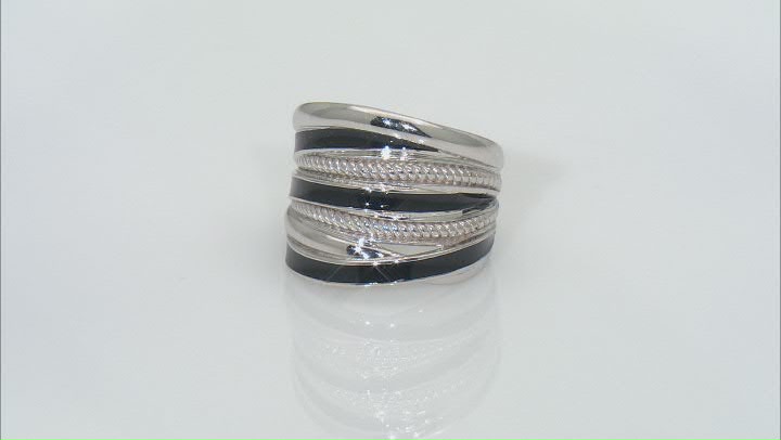 Judith Ripka Rhodium Over Sterling Silver With Black Enamel Highway Band Jubilee Ring Video Thumbnail