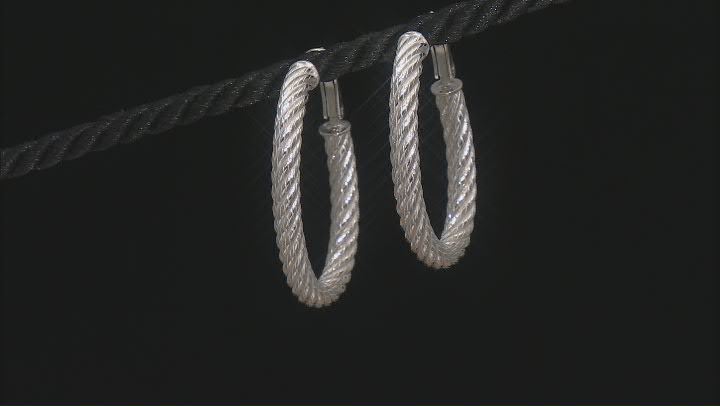 Judith Ripka Rhodium Over Sterling Silver 1-1/2" Oval South Hampton Texture Hoop Verona Earrings Video Thumbnail