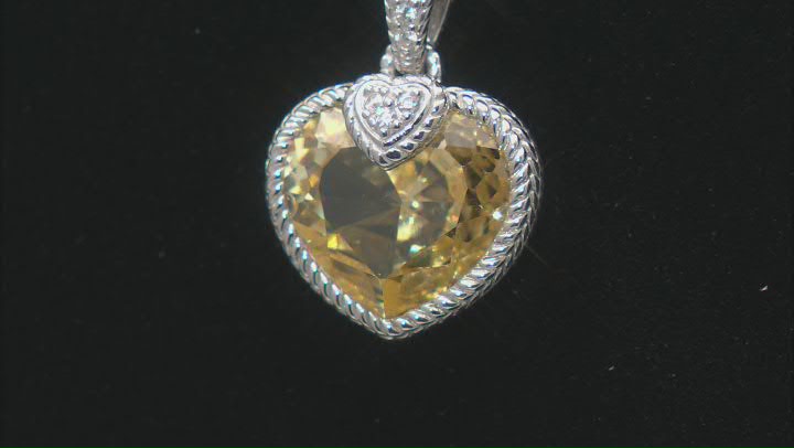 Judith Ripka Canary & White Cubic Zirconia Rhodium Over Silver Heart Pendant With Chain 9.59ctw Video Thumbnail