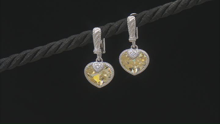 Judith Ripka Canary & White Cubic Zirconia Rhodium Over Sterling Silver Heart Earrings 11.57ctw Video Thumbnail